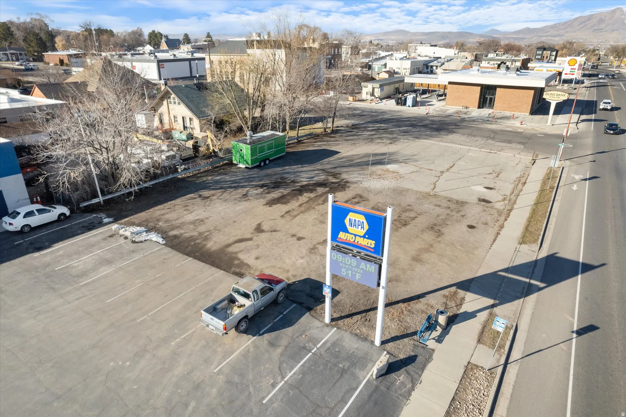 Drone / aerial view of a mountain backdrop