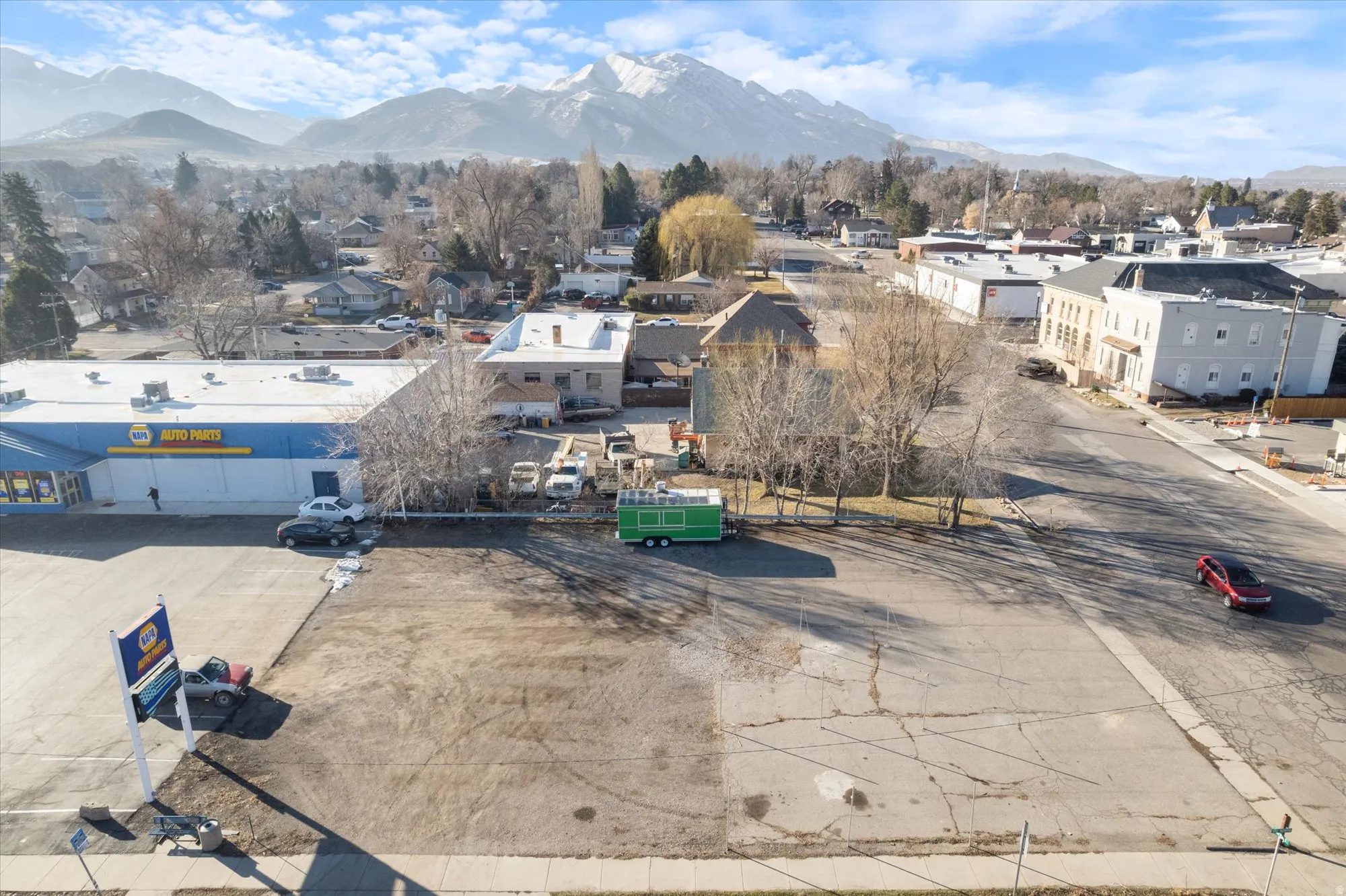 Drone / aerial view of a mountainous background