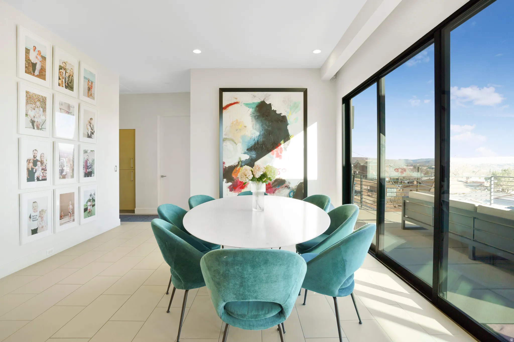 Dining area featuring recessed lighting