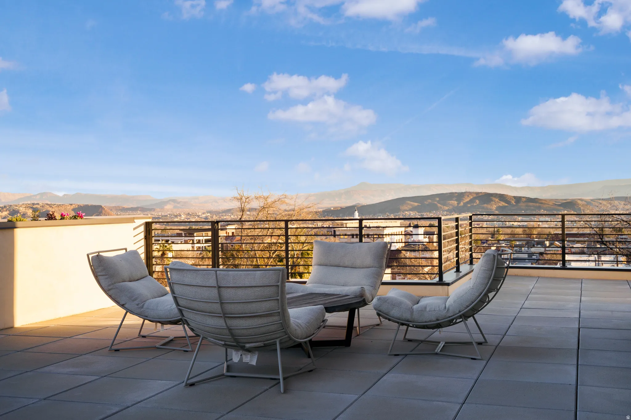View of patio / terrace featuring a mountain view