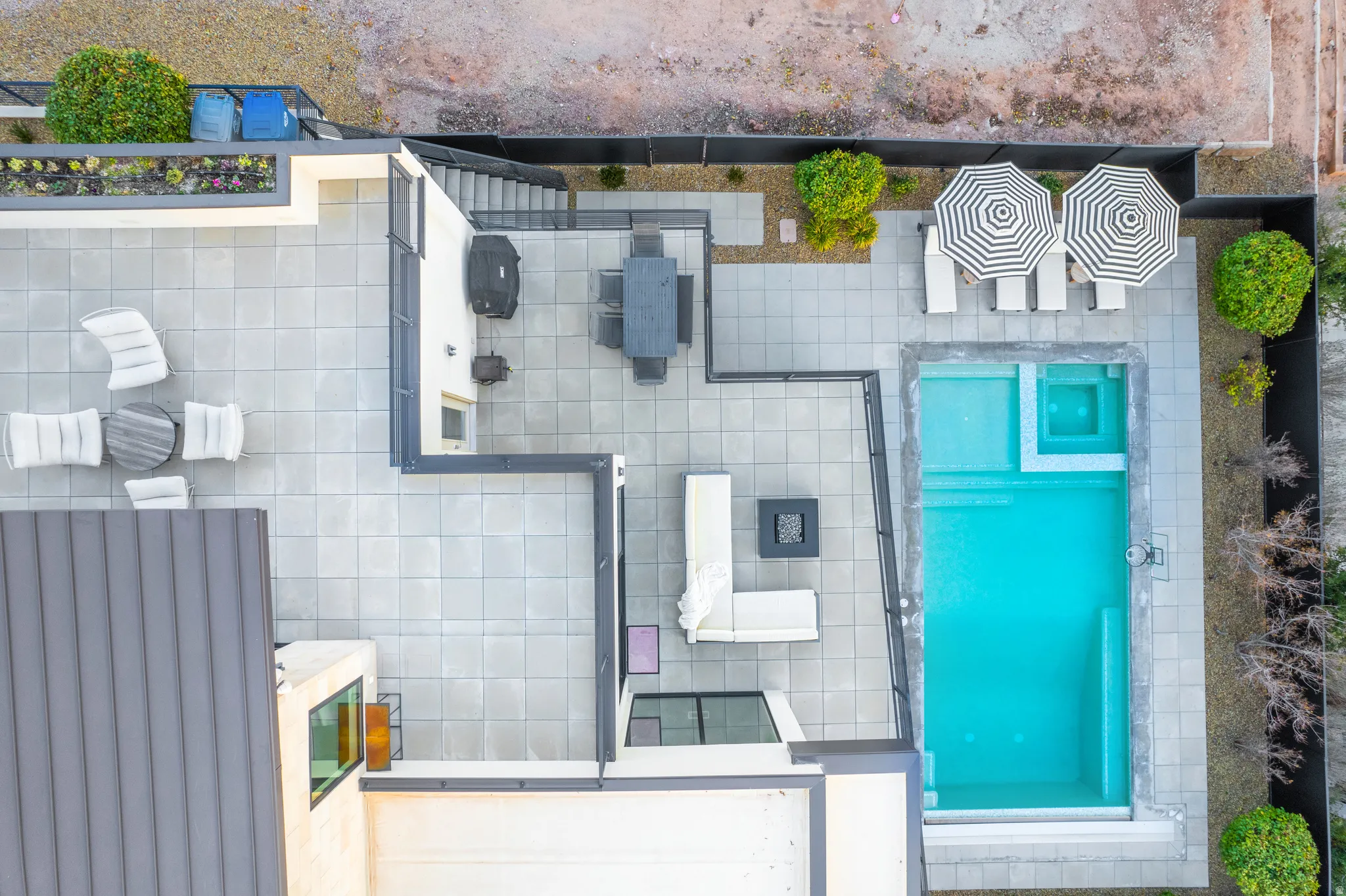 Aerial view of a pool
