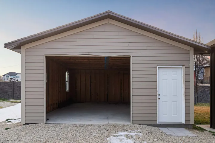 View of detached garage