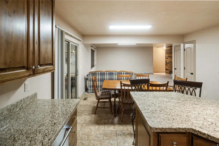Dining room with a textured ceiling