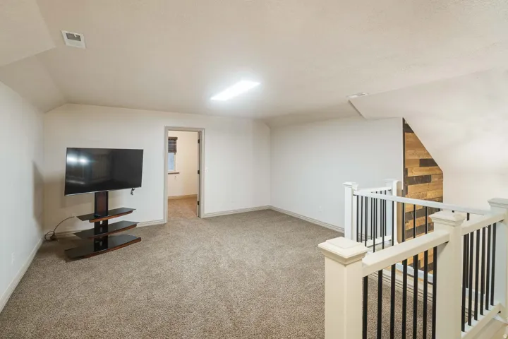 Bonus room featuring light carpet and baseboards