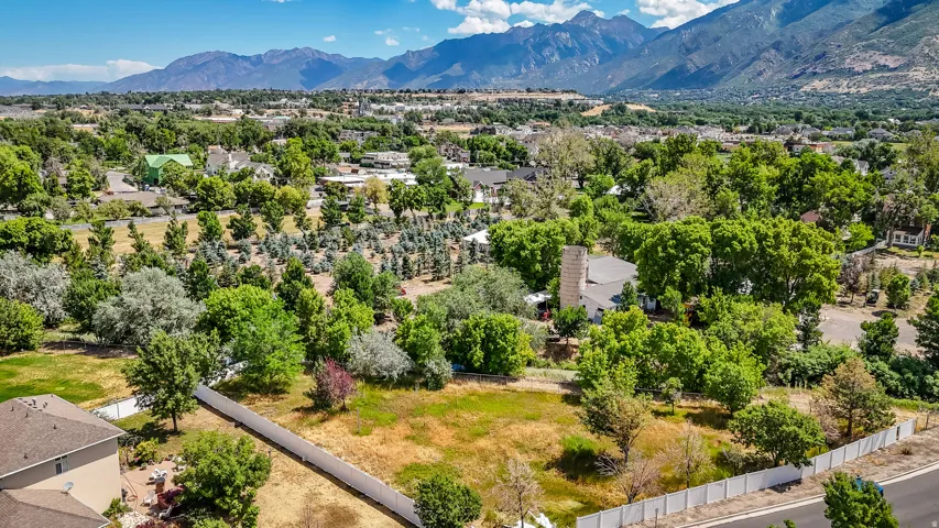 Aerial perspective of suburban area with mountains