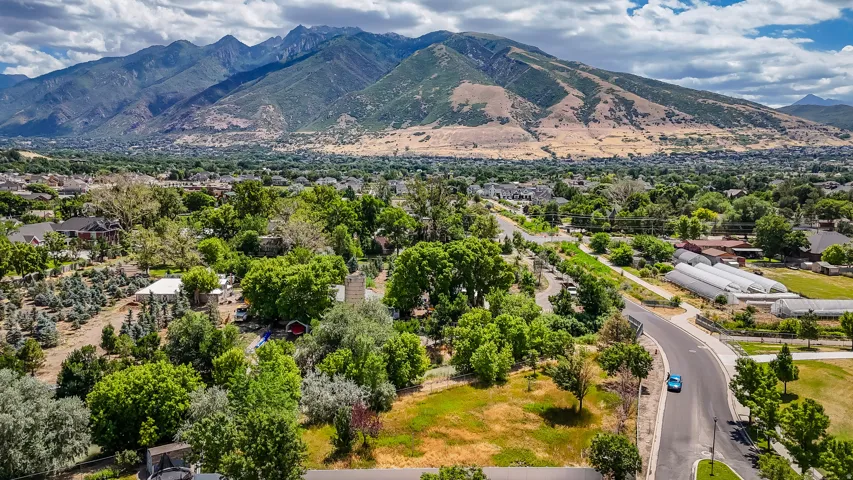 Bird's eye view of a mountainous background
