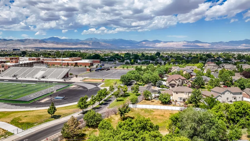 Drone / aerial view of a mountainous background