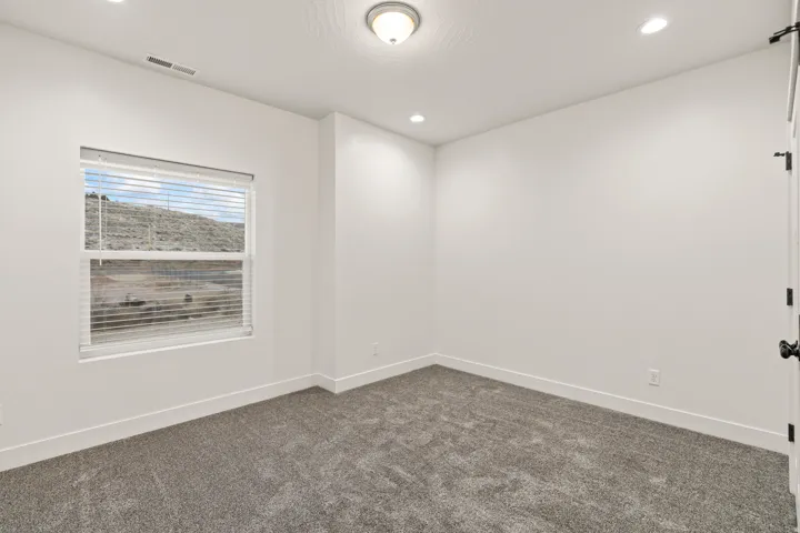 Spare room featuring carpet flooring and recessed lighting