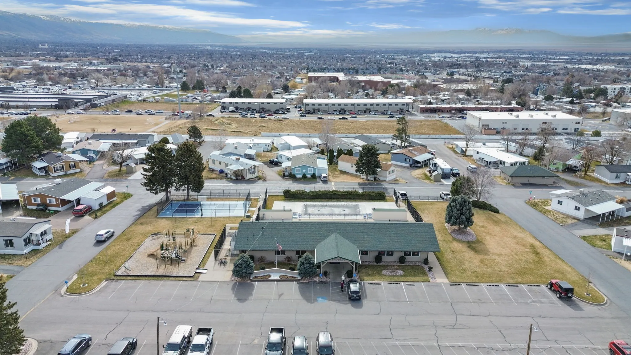 Aerial view of a mountainous background
