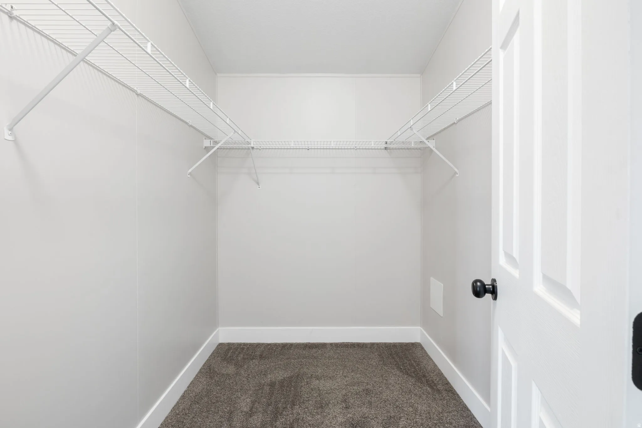 Walk in closet with dark carpet