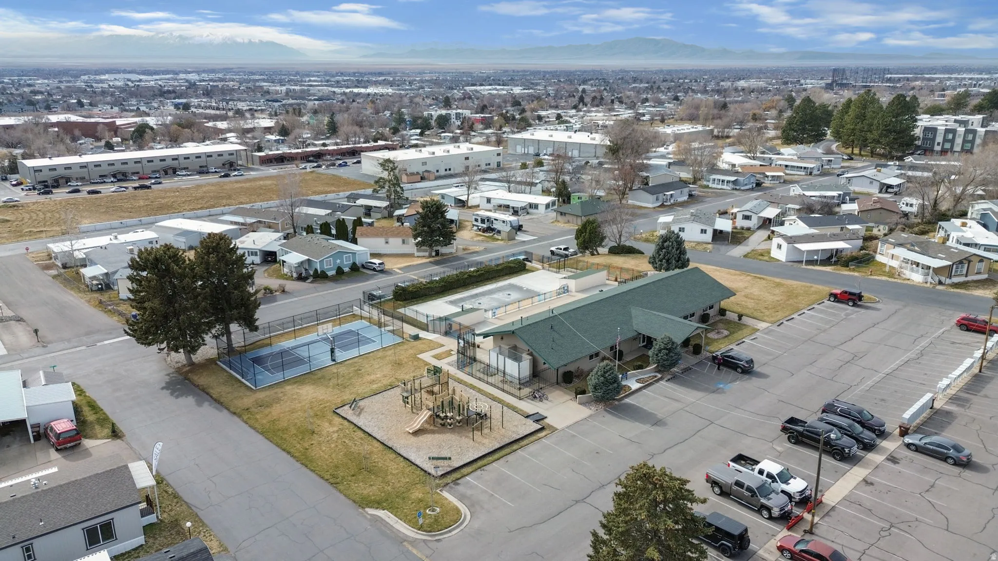 Drone / aerial view of a mountain backdrop