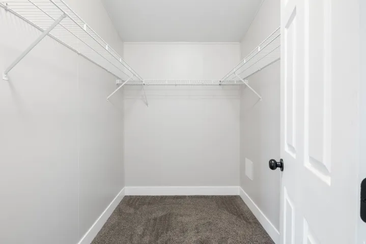 Walk in closet with dark carpet