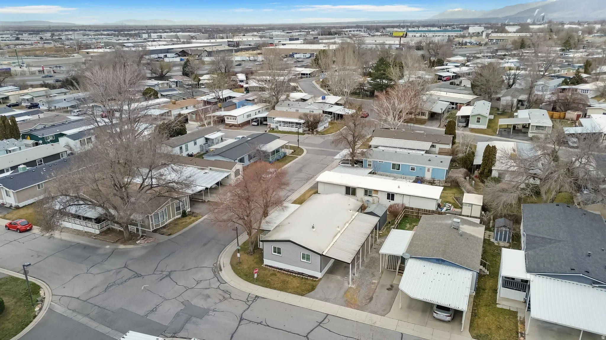 Aerial perspective of suburban area