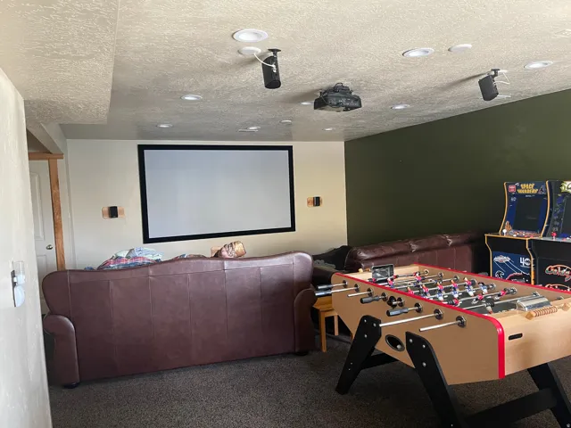 View of carpeted home theater