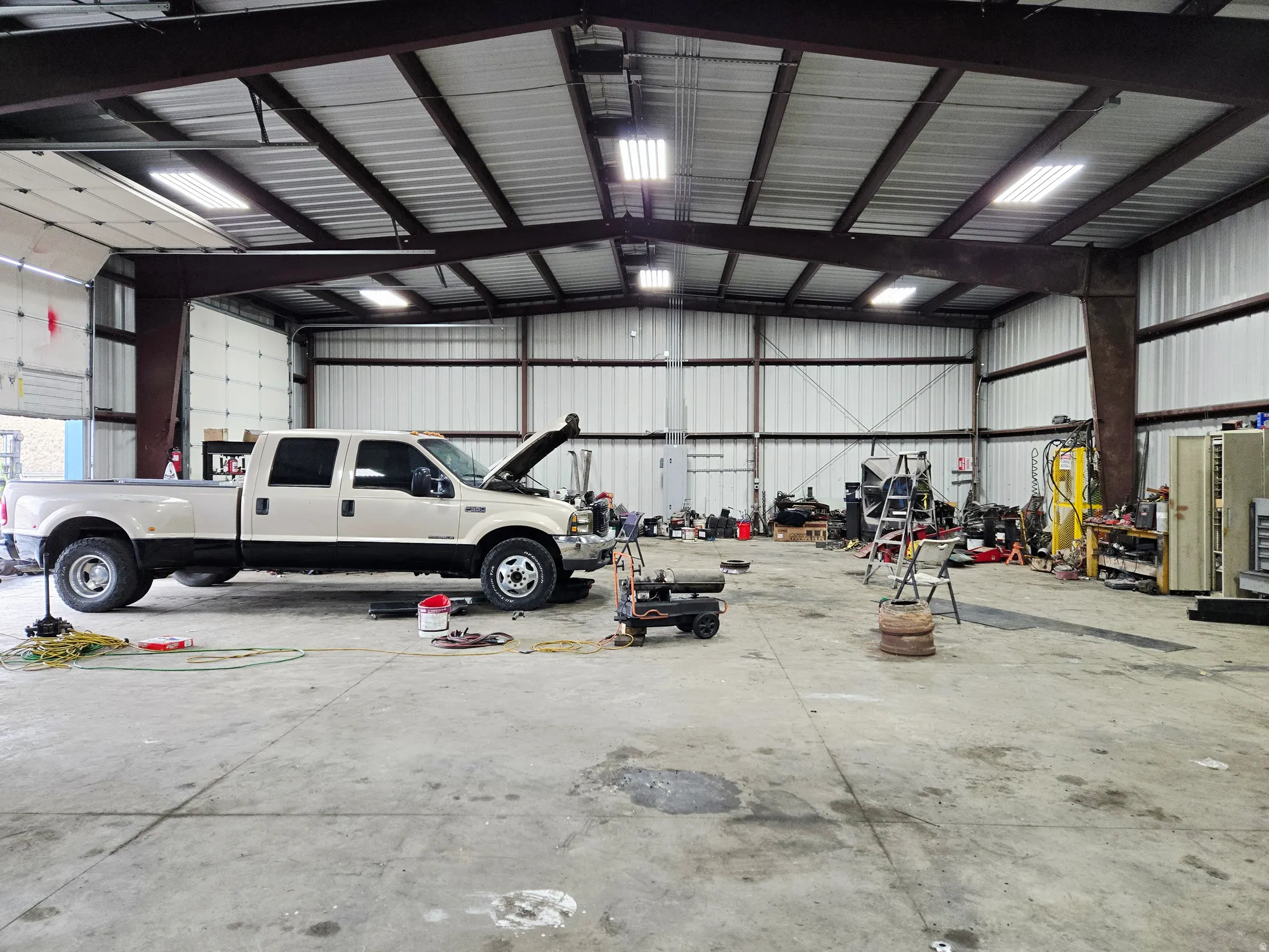 Garage with metal wall