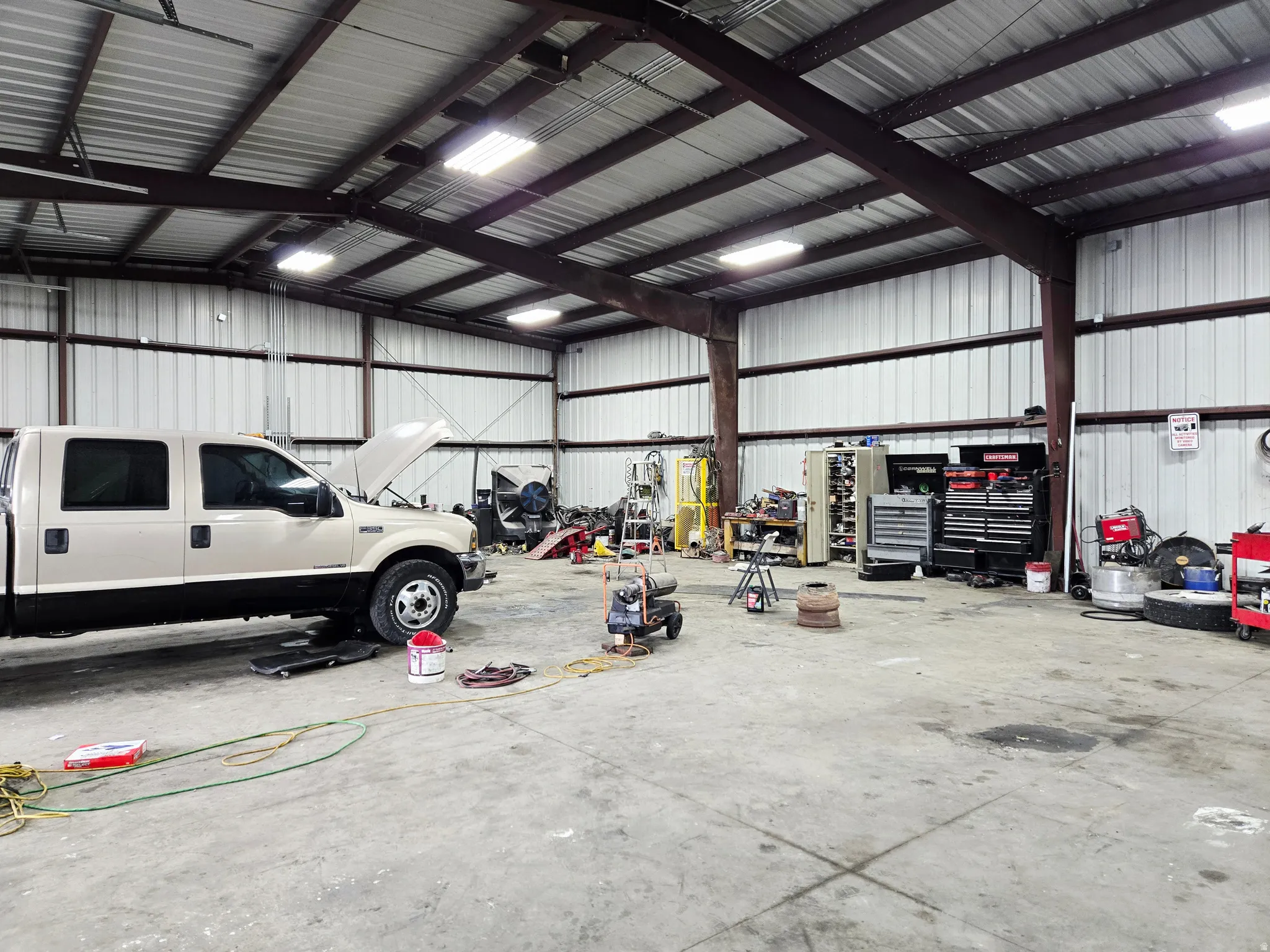 Garage with metal wall