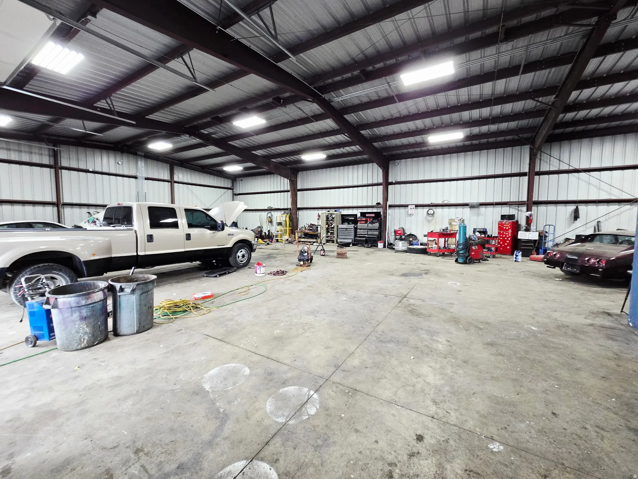 Garage with metal wall