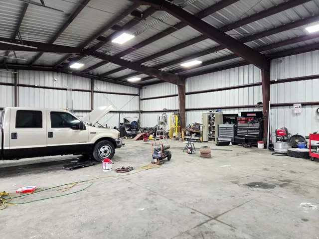 Garage with metal wall