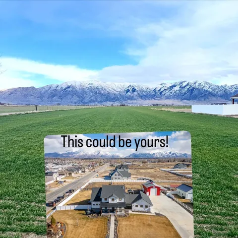Real Estate Promotional Image. Displaying a property with a mountain backdrop, overlaid with a call to action