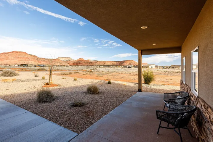View of patio / terrace featuring a mountain view