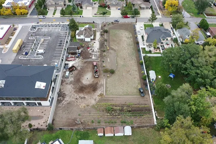 Aerial perspective of suburban area