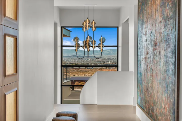 Dining area with suspended lighting