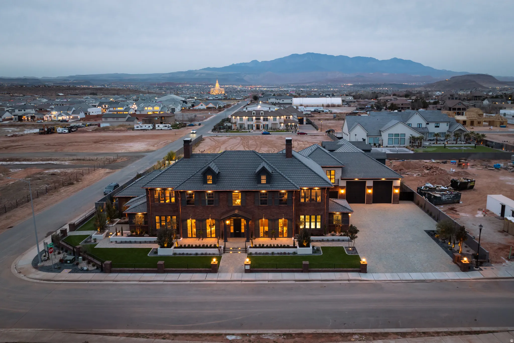 Aerial view of a mountain backdrop