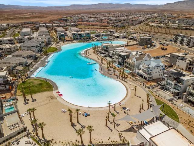 Community pool featuring a mountain view