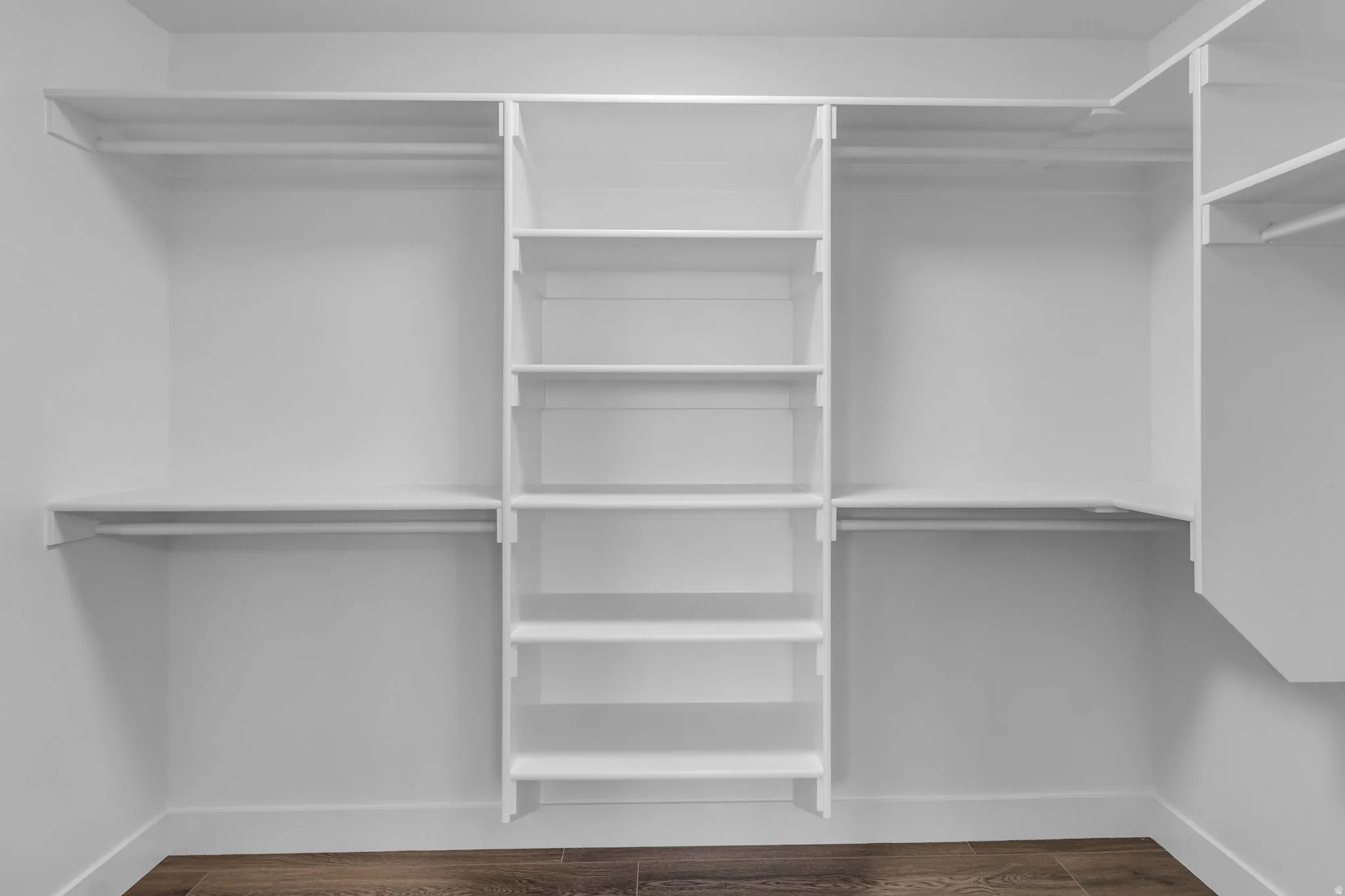 Walk in closet featuring dark wood-style flooring