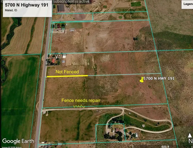 Aerial overview of property's location featuring property boundaries highlighted.