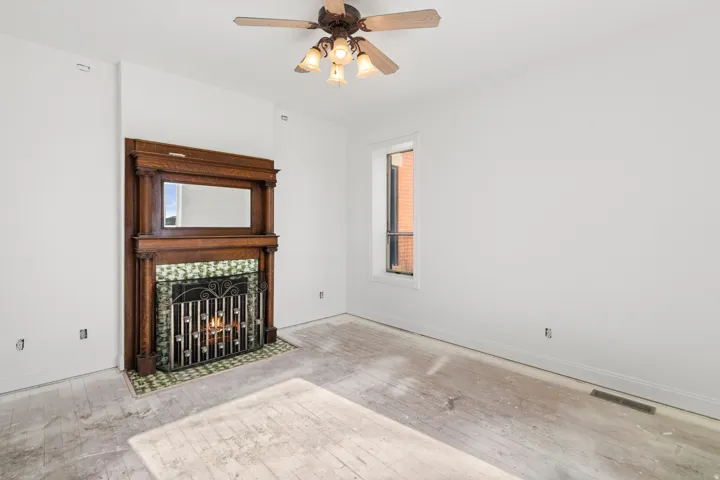 Beautiful buffet style fireplace with tile