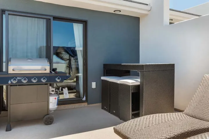 View of carpeted home office