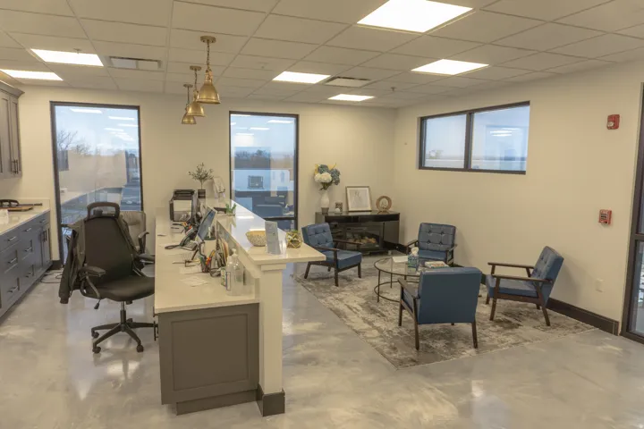Office area featuring a paneled ceiling