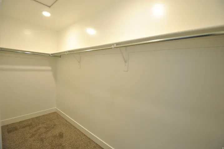 Primary Walk in closet with carpet floors