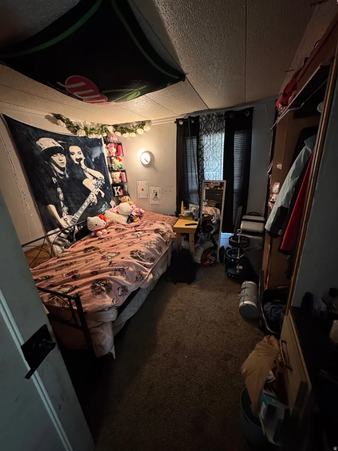 Bedroom with dark carpet