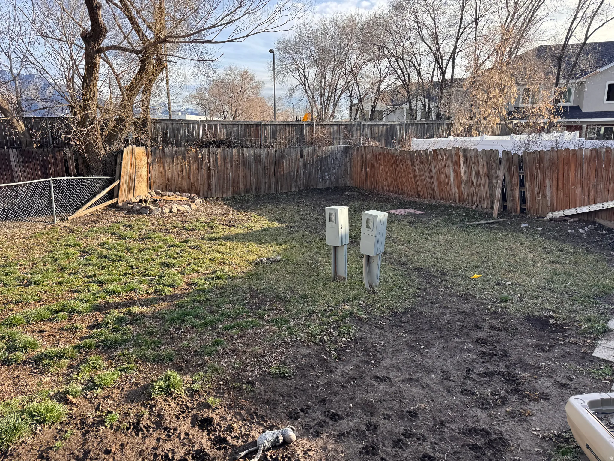 View of fenced backyard
