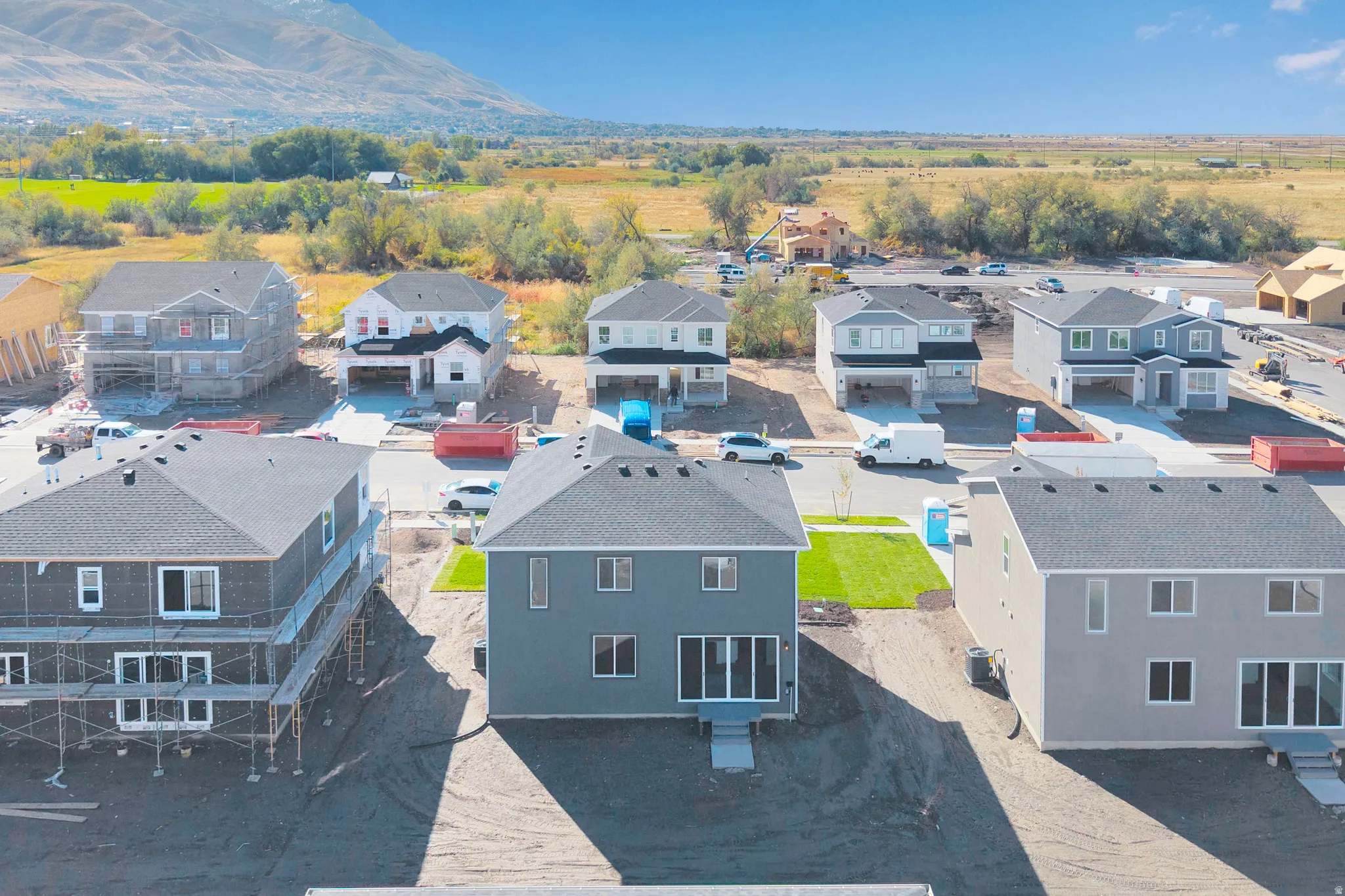 Aerial perspective of suburban area