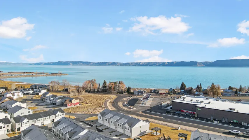 Aerial view of a water and mountain view