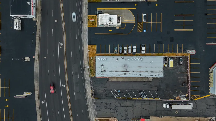 Bird's eye view of an industrial area