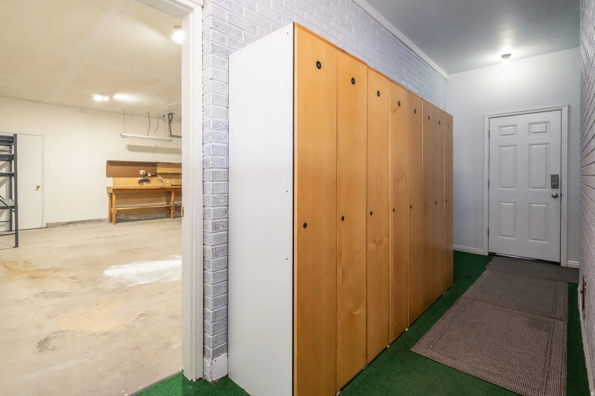 Eight separate storage lockers in this enclosed entry