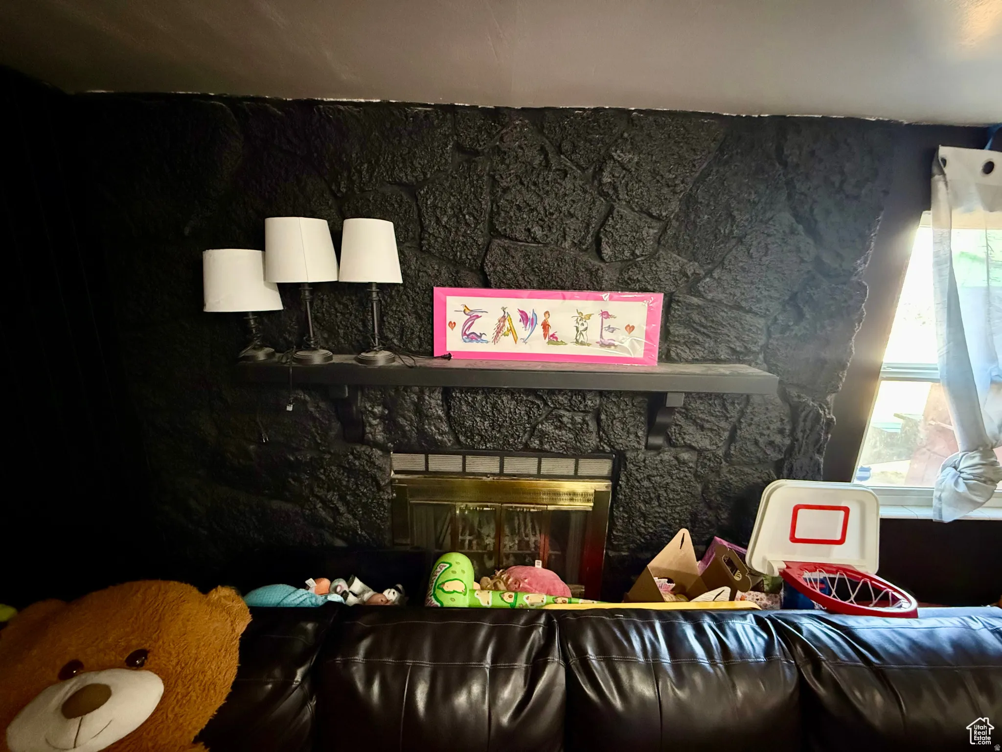 Living room featuring a fireplace