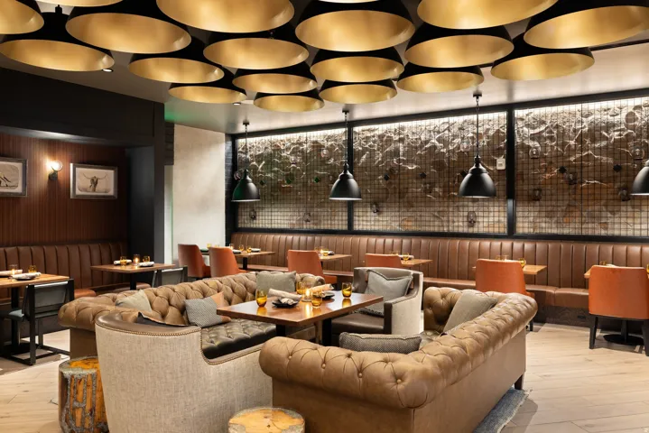 Lobby with wooden walls