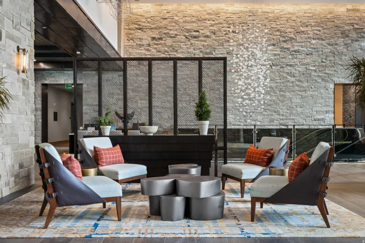 Community lobby with a high ceiling
