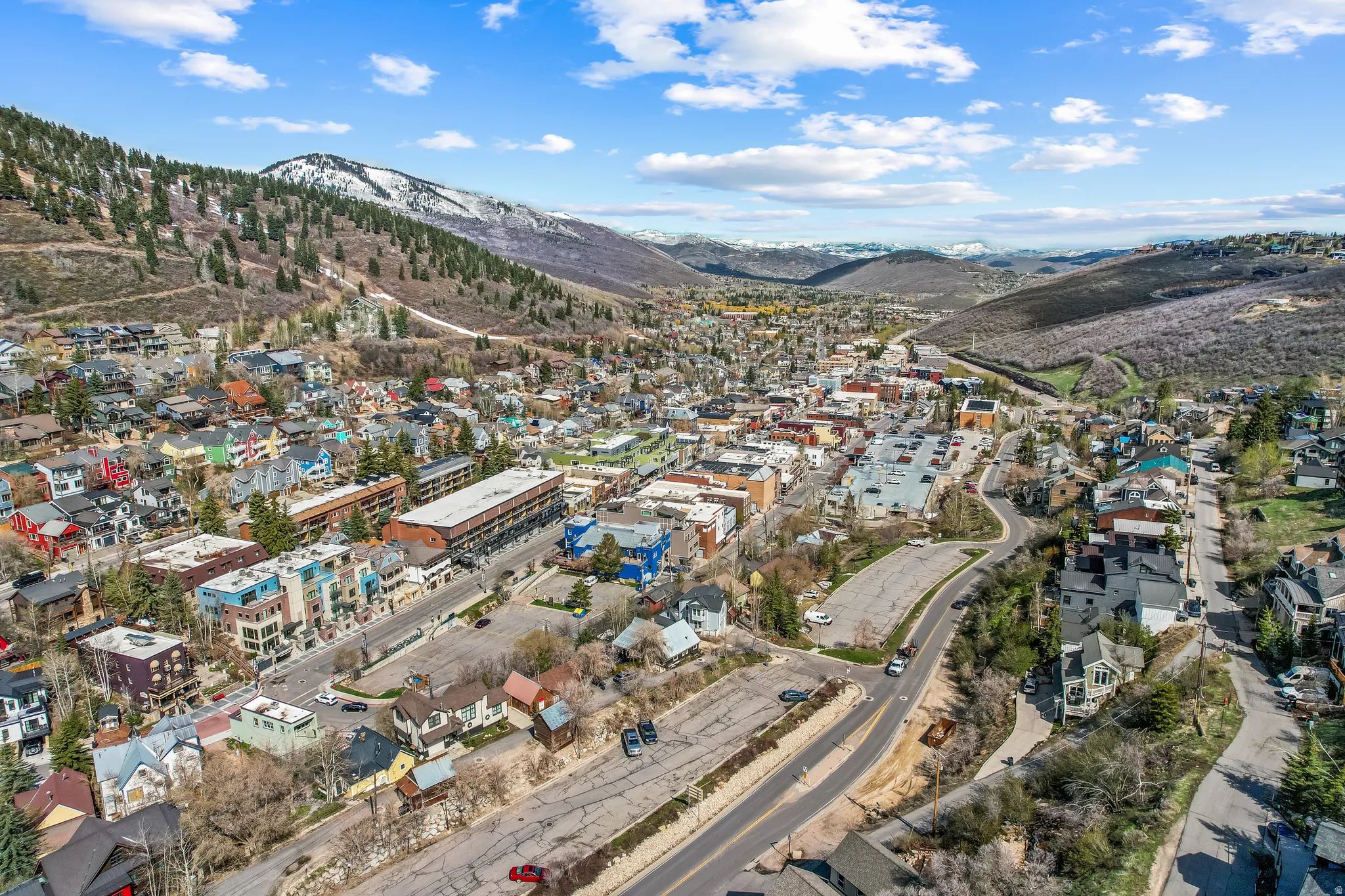 Bird's eye view of a mountainous background