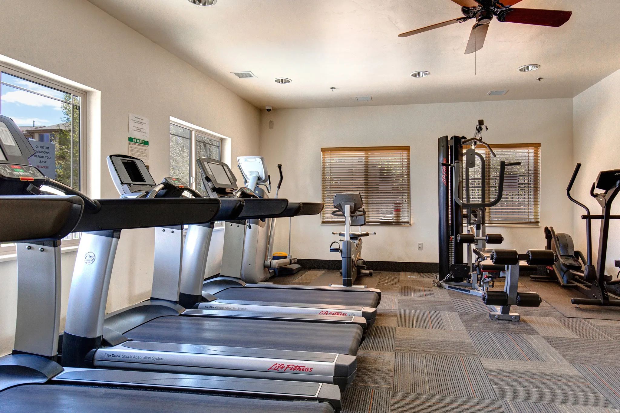 Gym with ceiling fan
