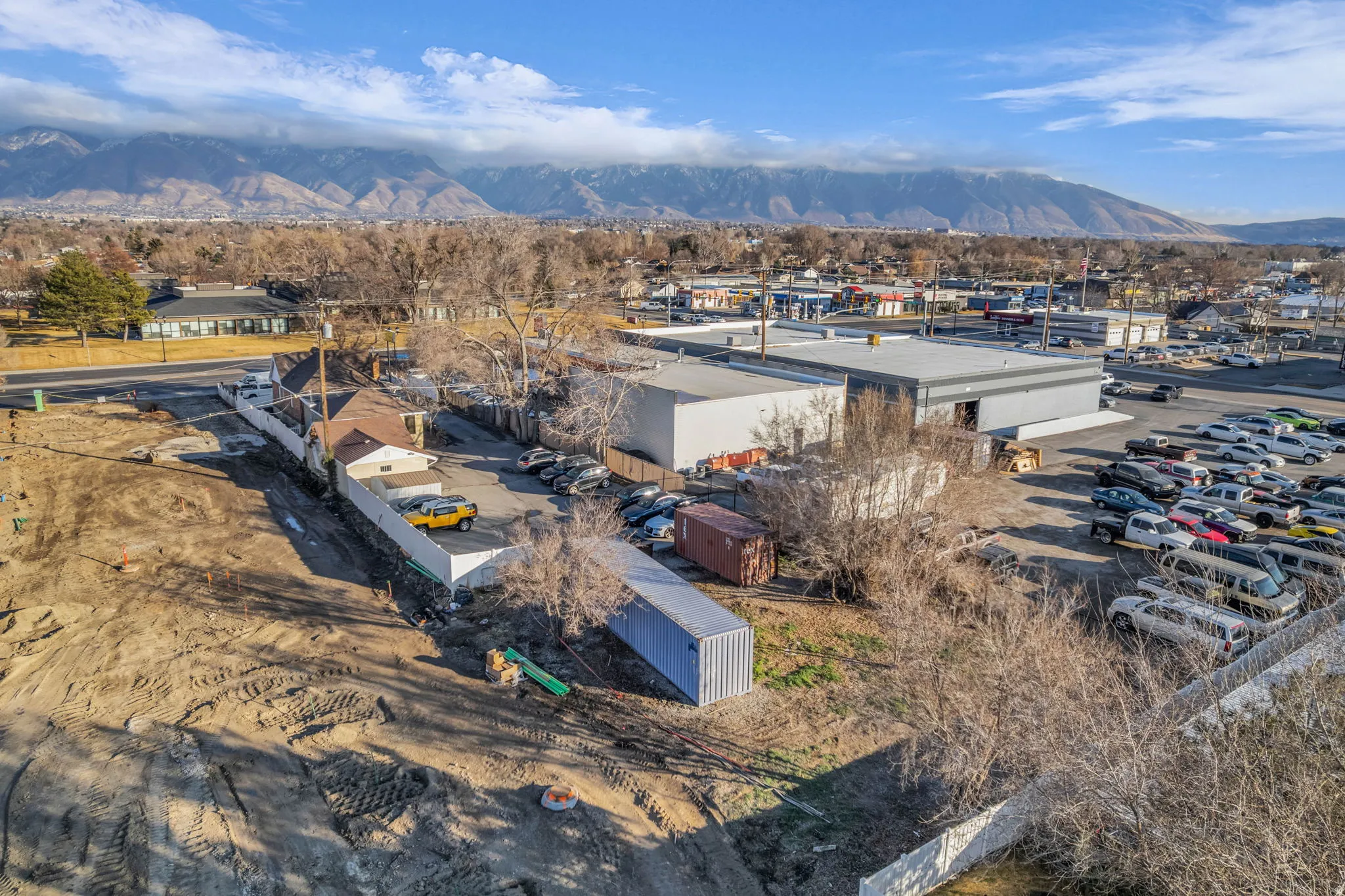 Aerial view of a mountain backdrop