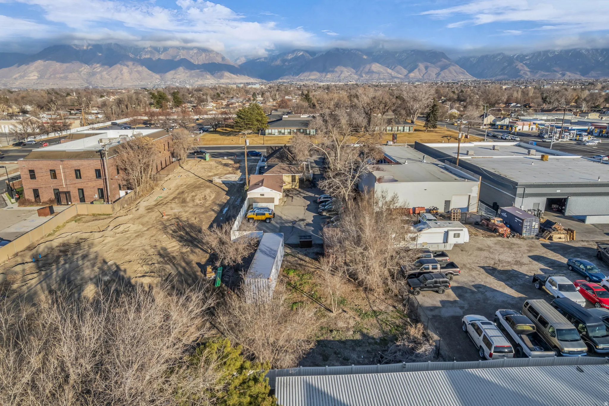 Drone / aerial view of a mountain backdrop