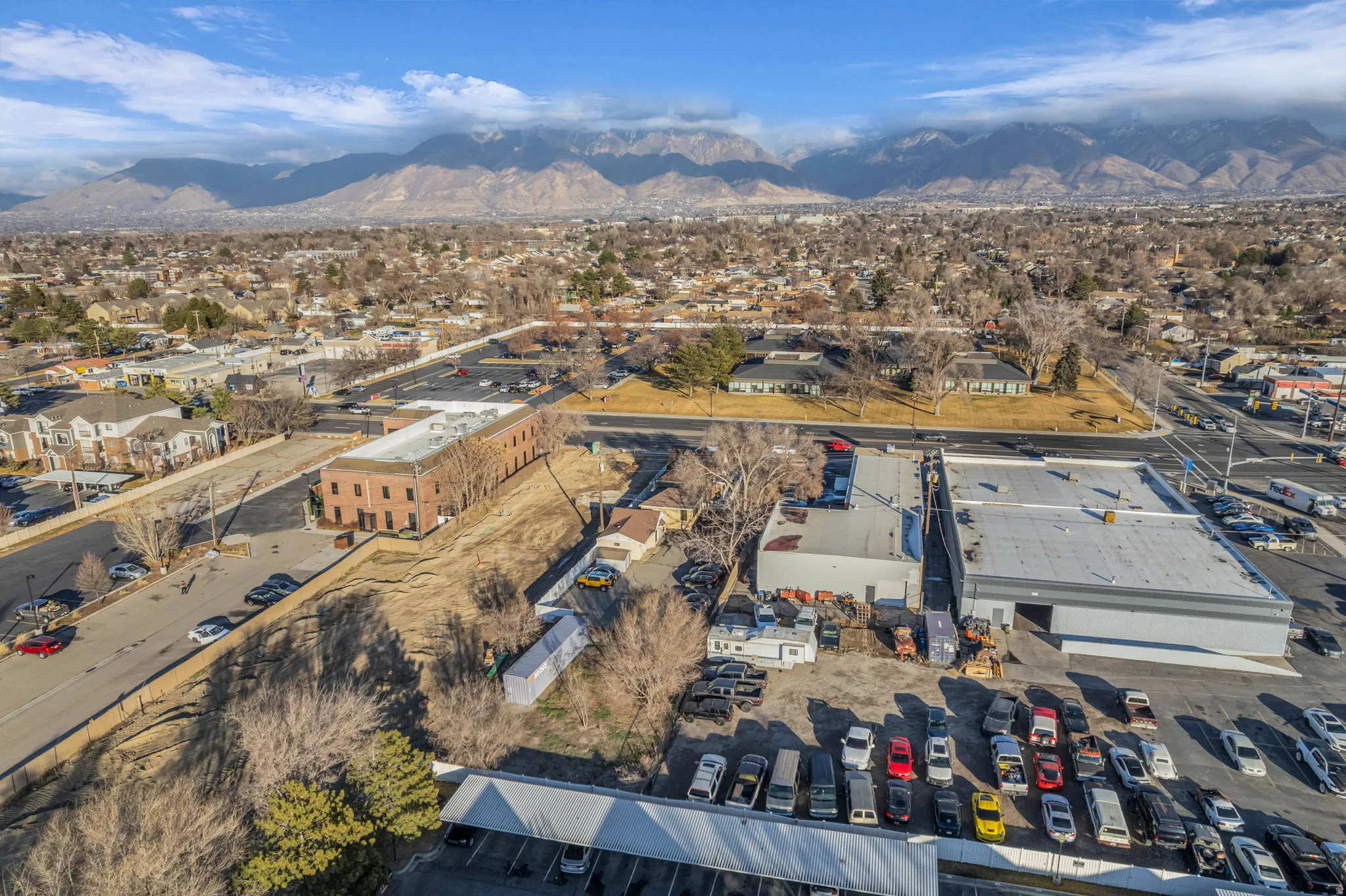 Aerial overview of property's location featuring mountains