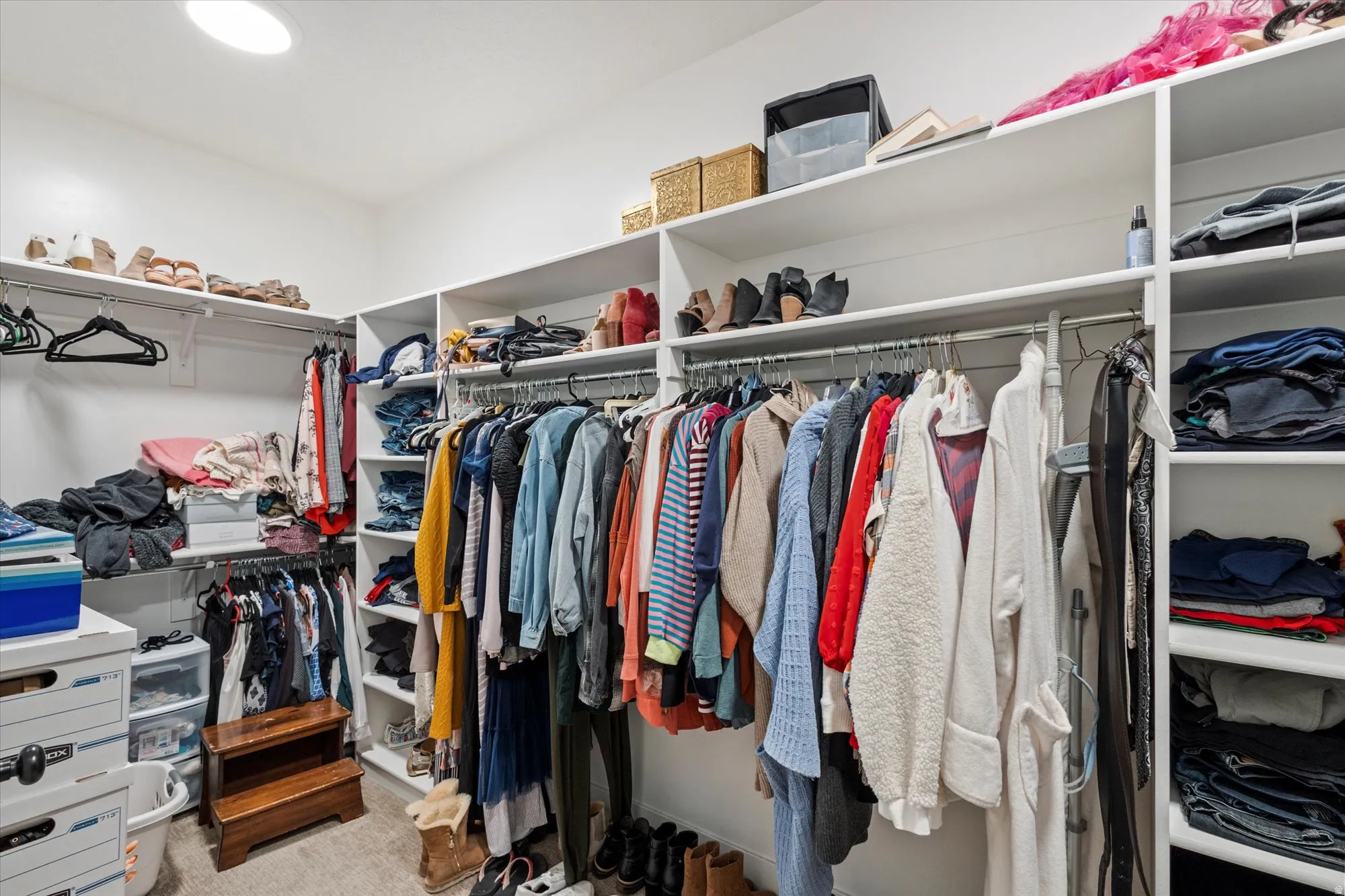 Walk in closet featuring light carpet