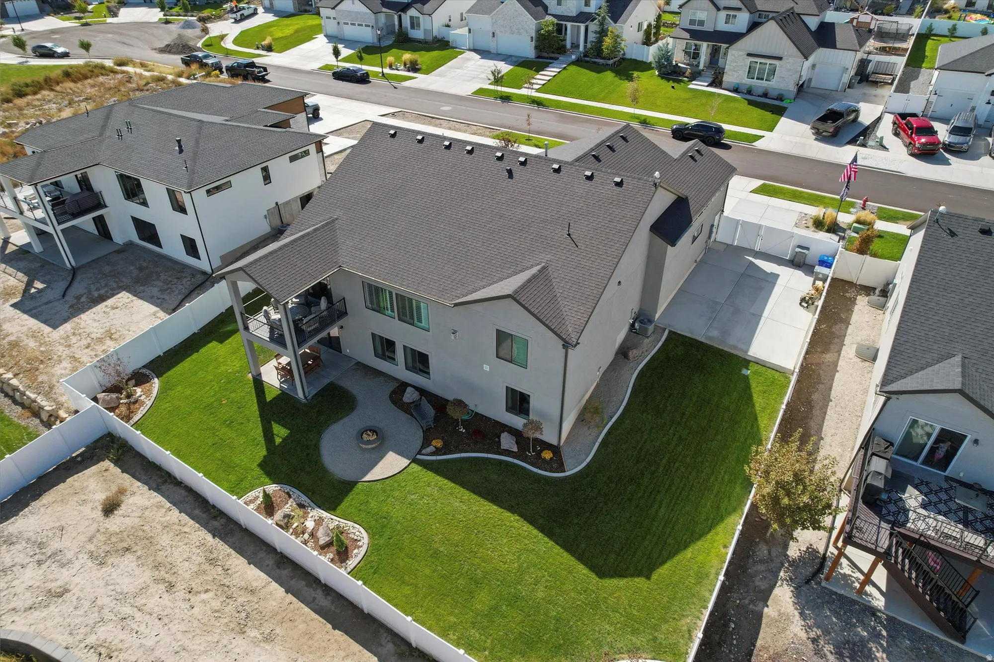 Aerial perspective of suburban area